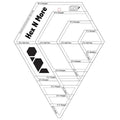 Ruler, cuts 4 shapes in 4 sizes. Hexagons: 2"-8", Triangles: 1"-4", Half Hexagons: 2"-8", Jewel shape 3"-12"